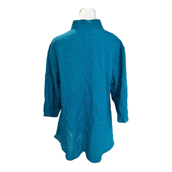 Habitat Blue Button Up Crinkle Fabric Shirt 3/4 Sleeve Women’s Size S - Picture 2 of 5